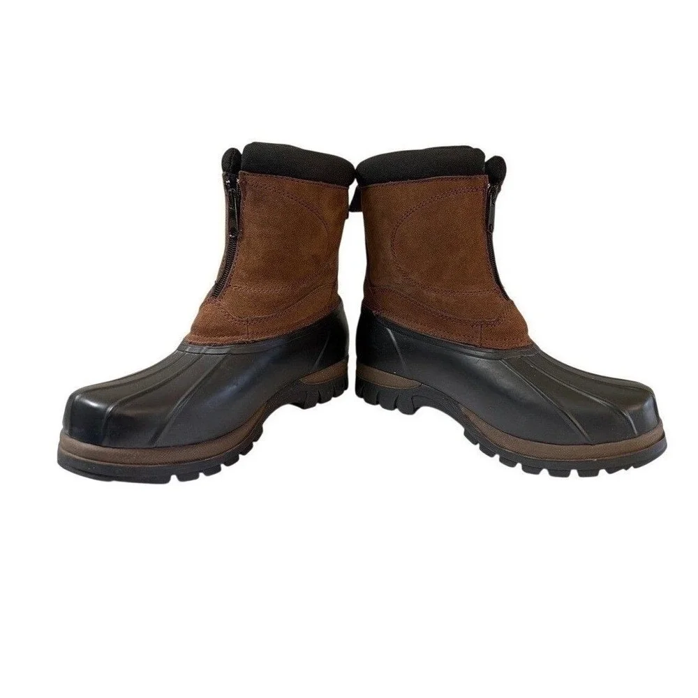 Comfortemp Womens Brown Suede Black Rubber Front Zip Duck Boots Size 8
